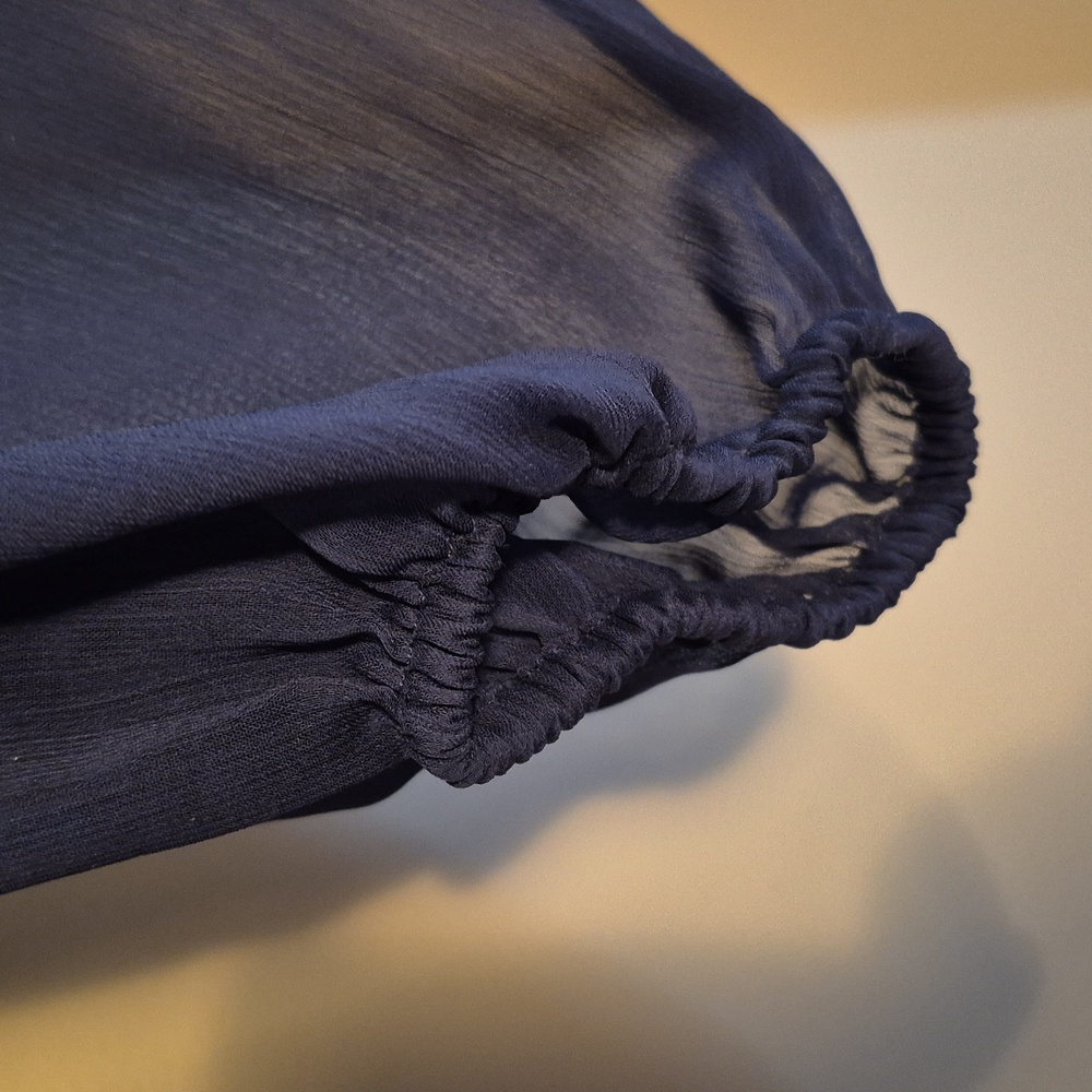MASSIMO DUTTI Loose Fit Navy V-Neck Sheer Chiffon Sleeve Lined Dress, Size Large - Picture 4 of 15